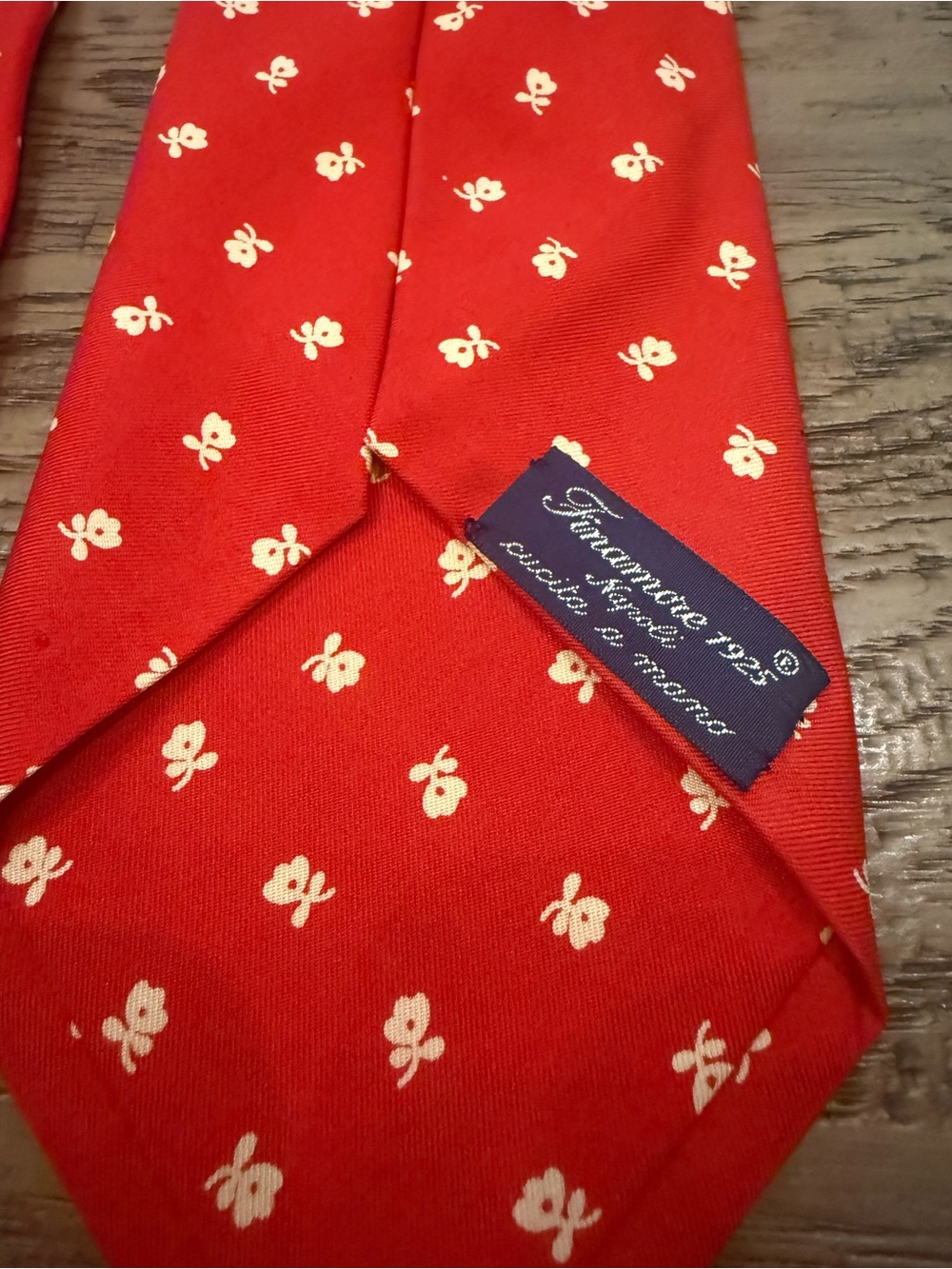Finamore 1925 Napoli Red Floral Silk Tie 7 FOLD. Rare Designer
